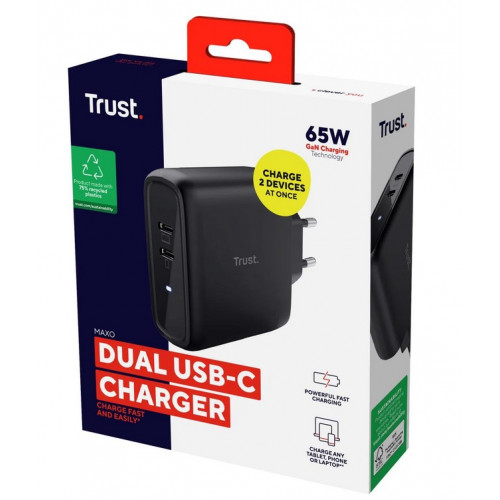 TRUST MAXO 65W 2P USB-C CHARGER BLK