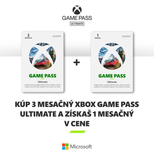 Xbox Game Pass Ultimate 3 mesiace + 1 mesiac v cene !